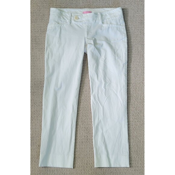 Lilly Pulitzer Ankle Pants Cropped White Size 4 Button #74610 Resort Beach Prep - Picture 1 of 11